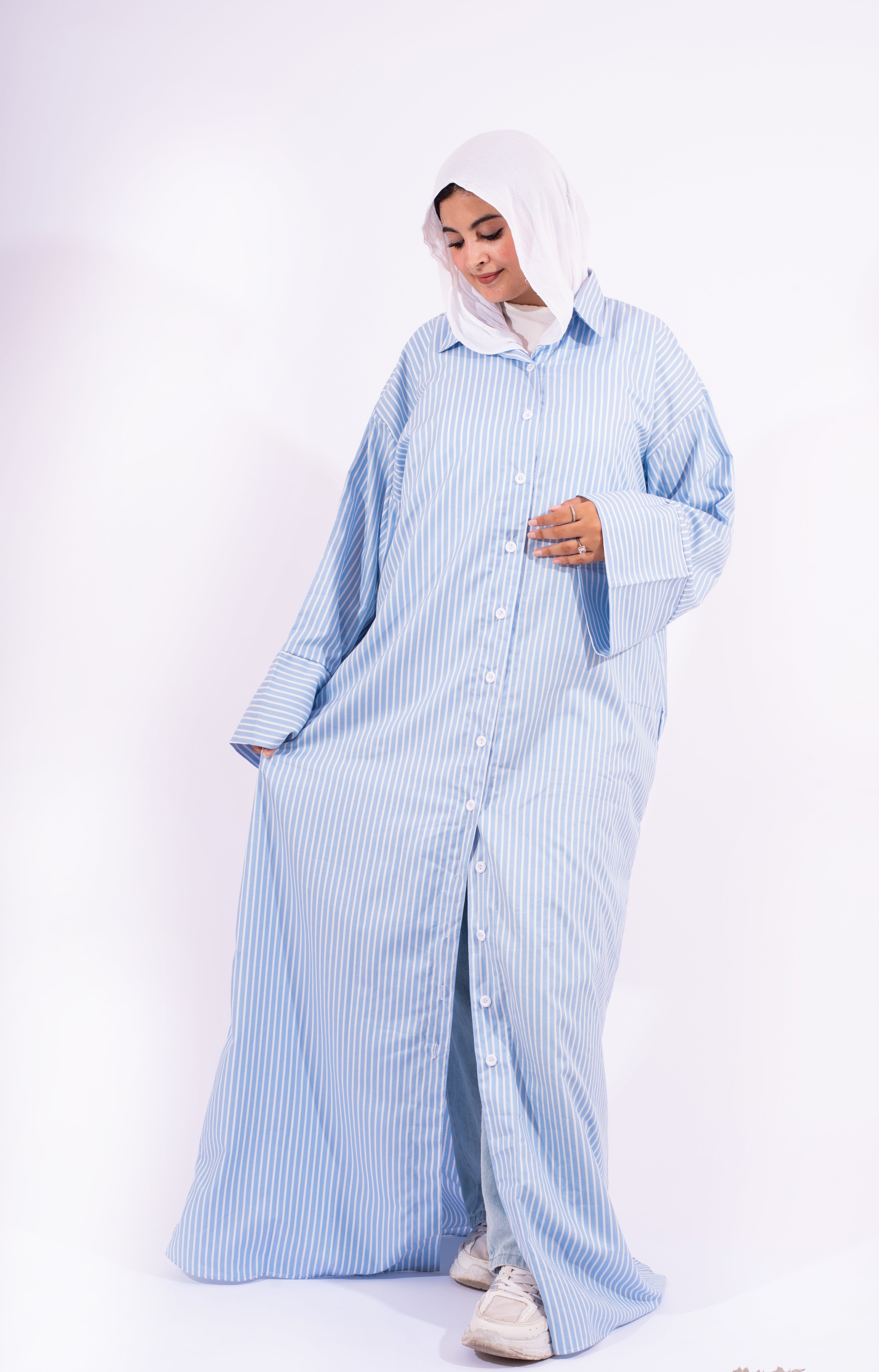 شميز طويل مقلم لبني