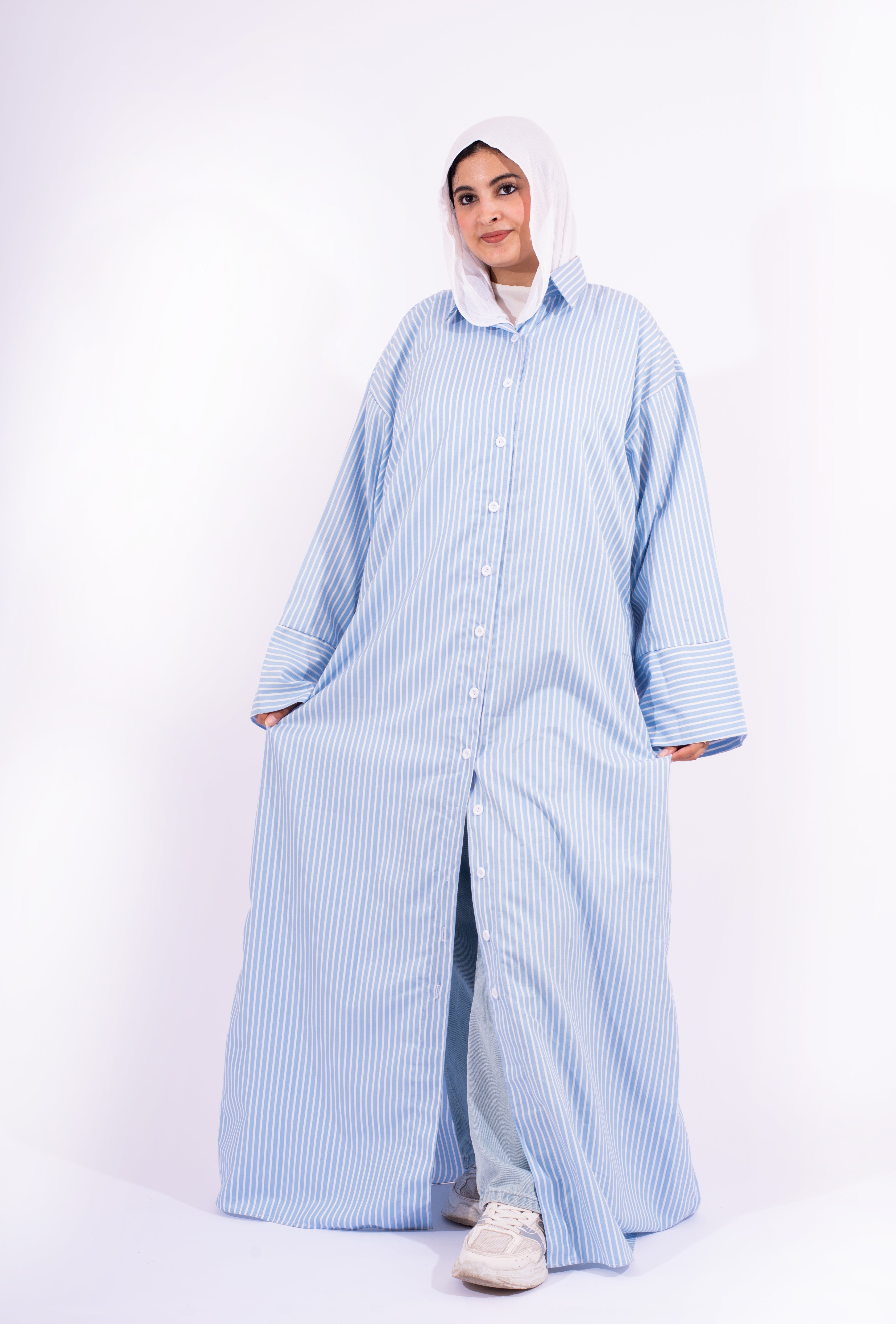 شميز طويل مقلم لبني