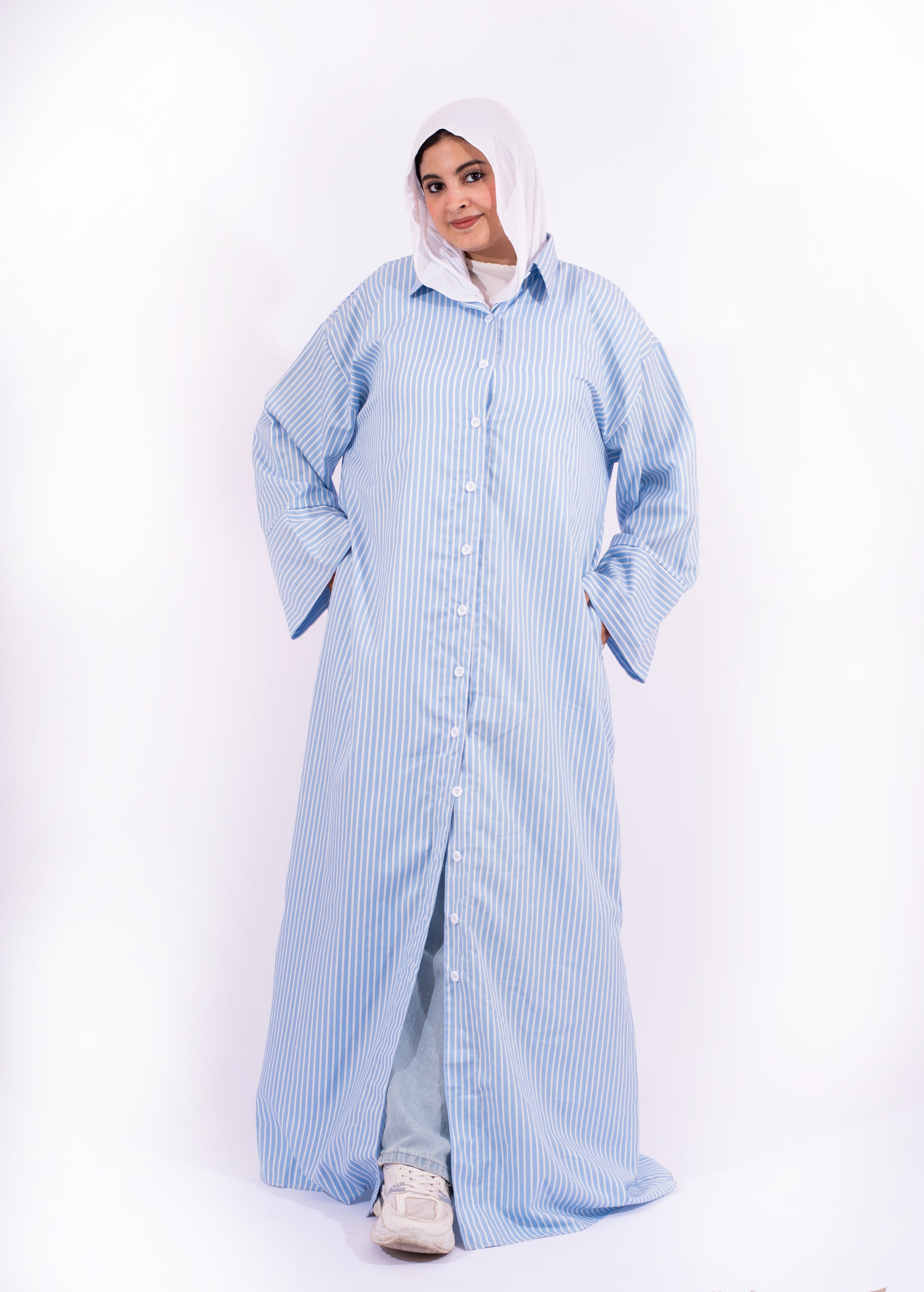 شميز طويل مقلم لبني