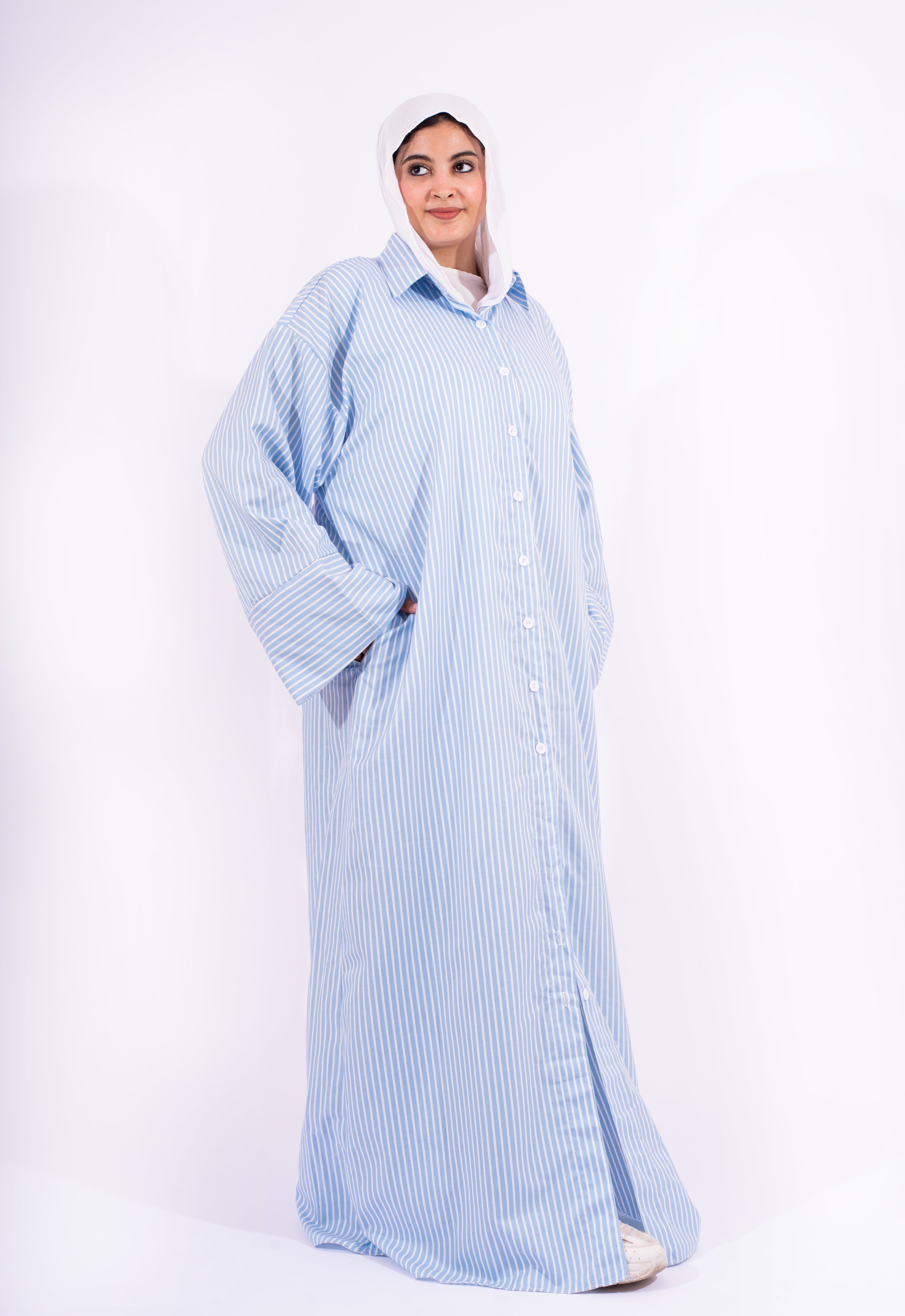 شميز طويل مقلم لبني